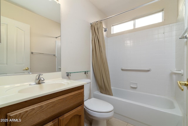 full bathroom with vanity, toilet, tile patterned flooring, and shower / bath combo