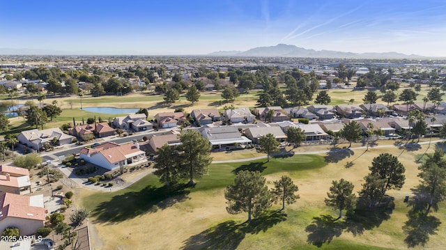 bird's eye view featuring a water and mountain view