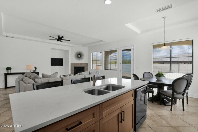 7917 S 32nd Ter, Phoenix, AZ 85042 - kitchen with sink, decorative light fixtures, a raised ceiling, and dishwasher