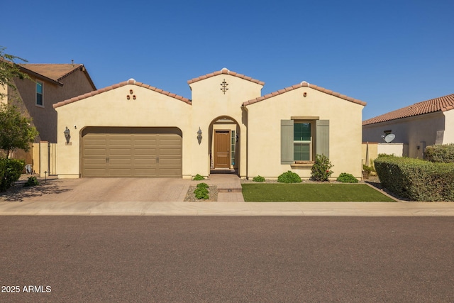 5258 S Verde, Mesa, AZ 85212 - mediterranean / spanish-style house featuring a garage, driveway, stucco siding, and a tile roof