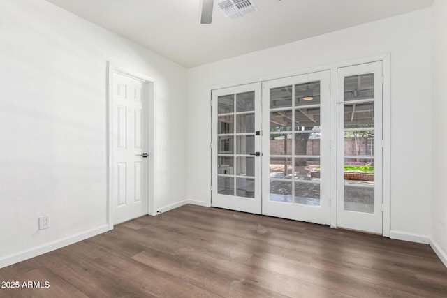 48 S Catalina St, Gilbert, AZ 85233 - empty room with french doors, wood finished floors, and ceiling fan