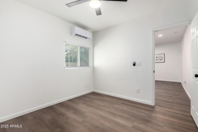 48 S Catalina St, Gilbert, AZ 85233 - unfurnished room with a wall mounted air conditioner, a ceiling fan, and dark wood-style flooring