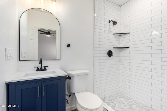 48 S Catalina St, Gilbert, AZ 85233 - bathroom featuring a tile shower, vanity, and a ceiling fan