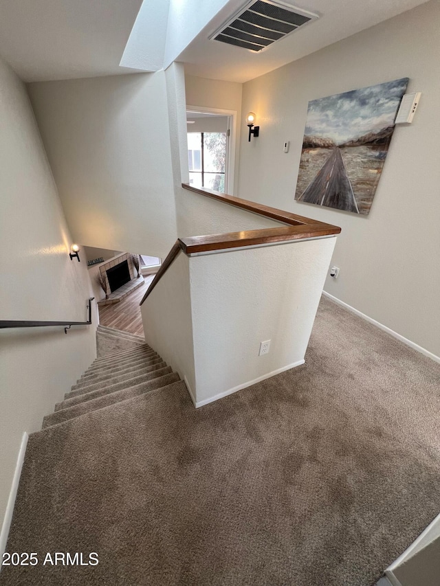 stairs featuring carpet floors