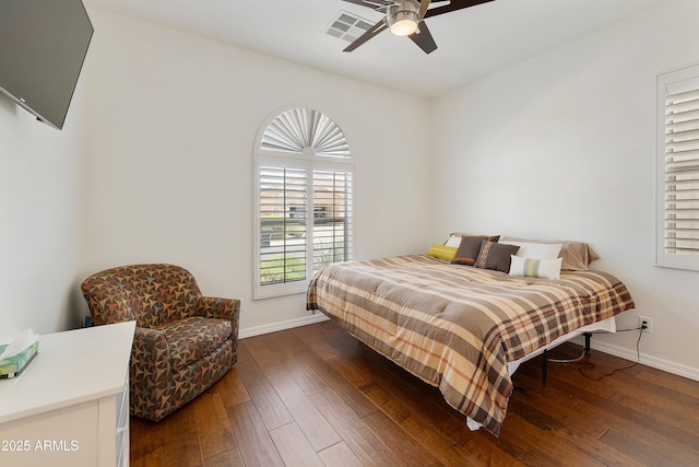 4229 E Nightingale Ln, Gilbert, AZ 85298 - bedroom featuring baseboards, hardwood / wood-style flooring, and a ceiling fan
