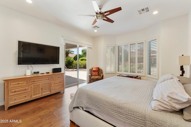 4229 E Nightingale Ln, Gilbert, AZ 85298 - bedroom with access to exterior, wood finished floors, recessed lighting, and ceiling fan