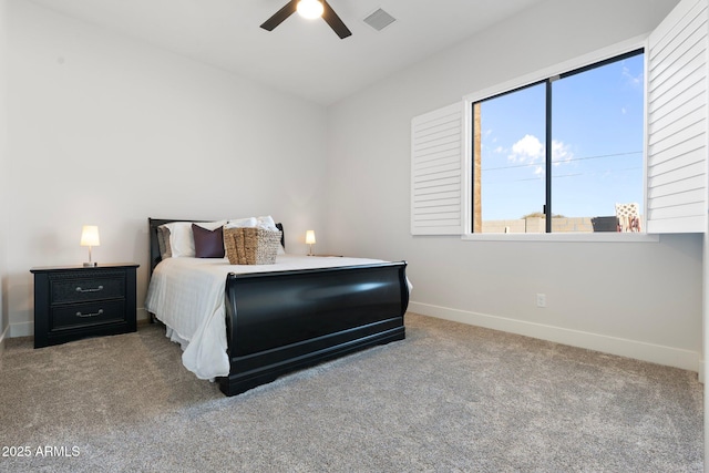 bedroom featuring ceiling fan and carpet floors