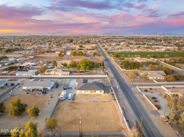 view of aerial view at dusk