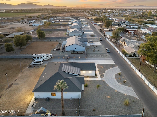 view of aerial view at dusk