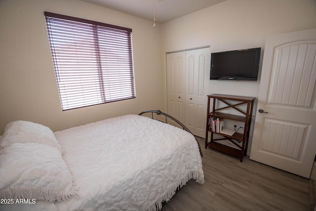 bedroom featuring a closet and wood finished floors