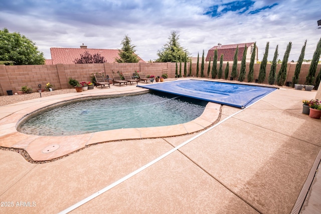 view of swimming pool featuring a patio area, a fenced in pool, and a fenced backyard