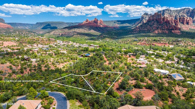 birds eye view of property featuring a mountain view