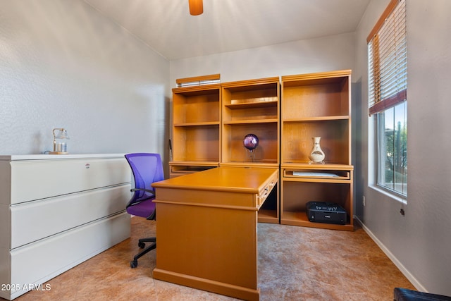 home office with ceiling fan