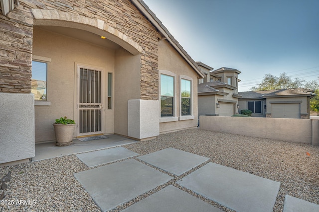 exterior space with a garage