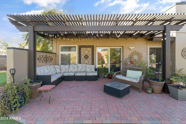 view of patio / terrace with a pergola and an outdoor hangout area