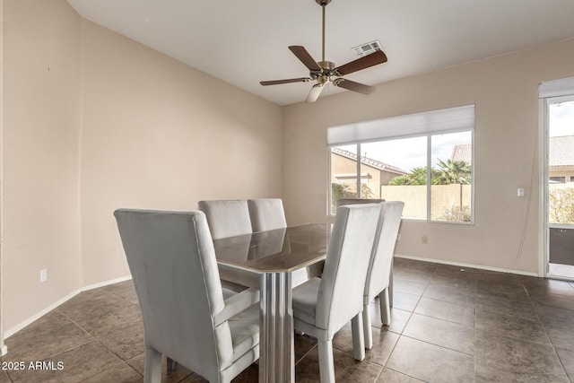 tiled dining space with a healthy amount of sunlight, visible vents, and baseboards