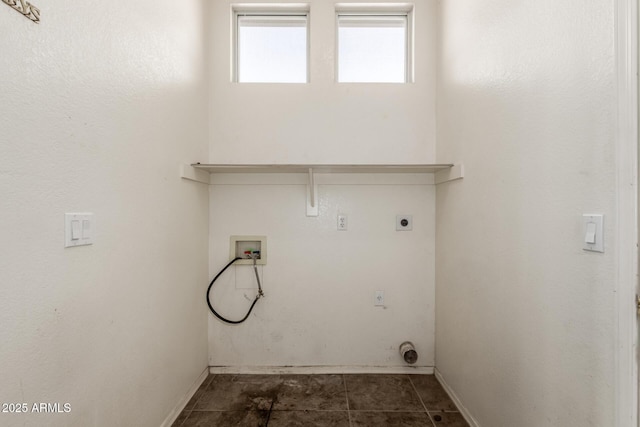 washroom featuring laundry area, electric dryer hookup, baseboards, and washer hookup