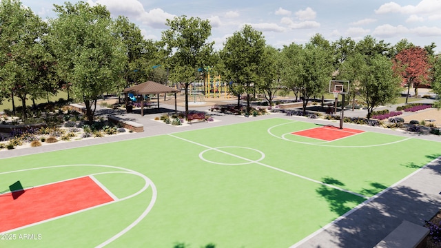 view of basketball court featuring community basketball court and a gazebo