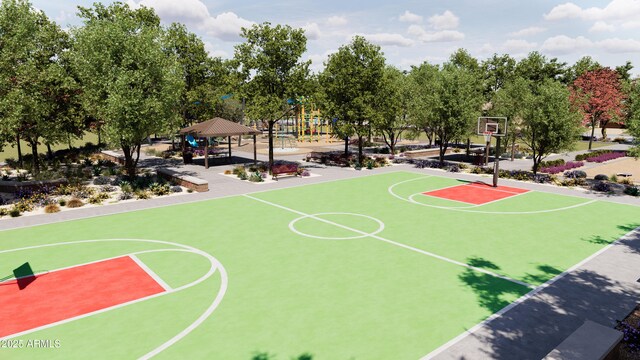 view of sport court featuring a gazebo and community basketball court