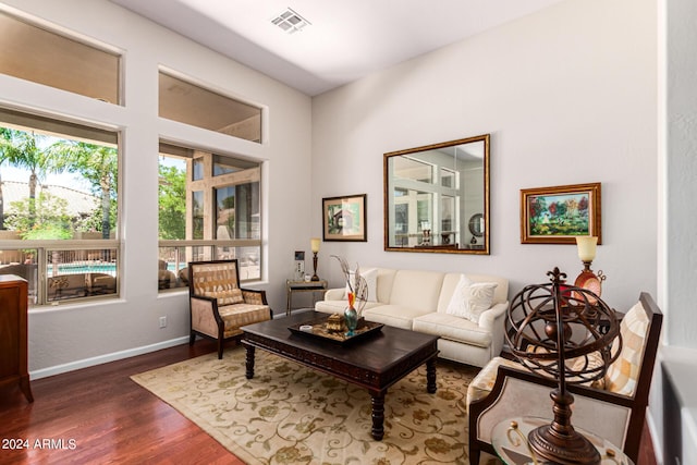 living room featuring dark hardwood / wood-style flooring