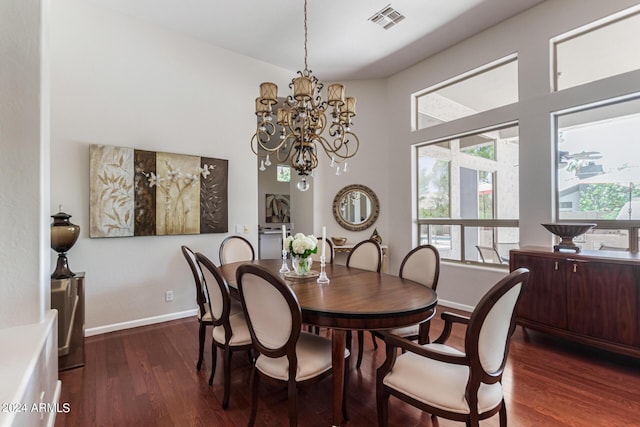 dining room with dark wood-type flooring and a chandelier