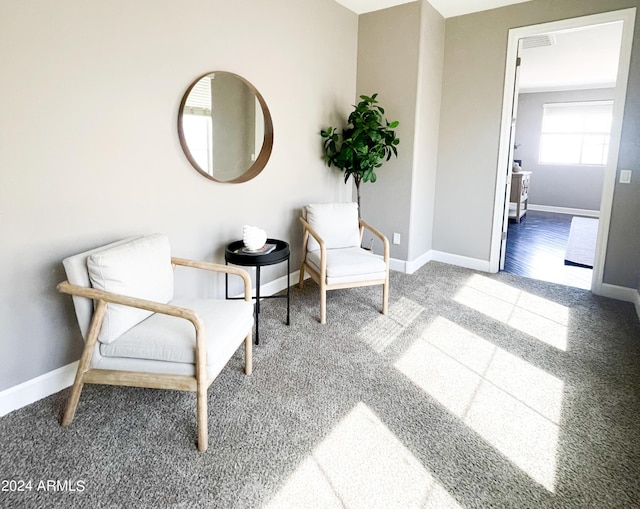 living area with carpet flooring