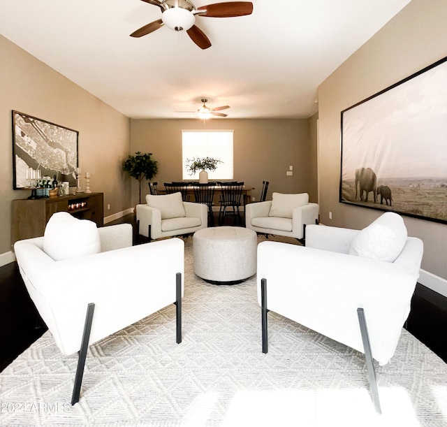 living room with ceiling fan