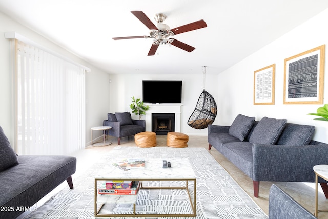 3907 E Marilyn Rd, Phoenix, AZ 85032 - living room with a ceiling fan and a fireplace