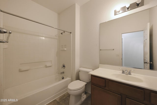 full bathroom with toilet, vanity, tile patterned flooring, and  shower combination