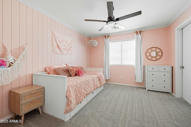 12209 W Washington St, Avondale, AZ 85323 - bedroom with crown molding, carpet floors, baseboards, and a ceiling fan