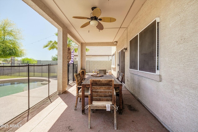 12209 W Washington St, Avondale, AZ 85323 - view of patio / terrace with ceiling fan, a fenced backyard, and outdoor dining space