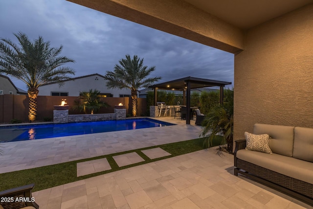 2343 E Kelly Dr, Gilbert, AZ 85298 - view of swimming pool with a patio, an outdoor living space, and a fenced backyard