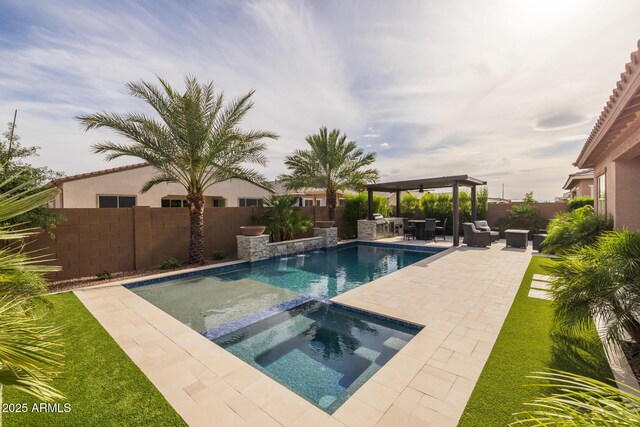 2343 E Kelly Dr, Gilbert, AZ 85298 - view of swimming pool with a fenced backyard, a patio, and a pool with connected hot tub