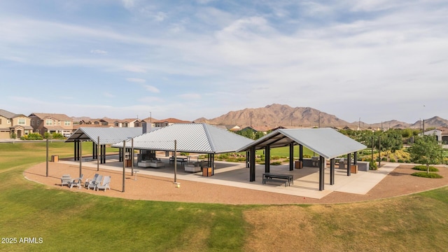 2343 E Kelly Dr, Gilbert, AZ 85298 - view of community featuring a gazebo, a lawn, a mountain view, and a residential view