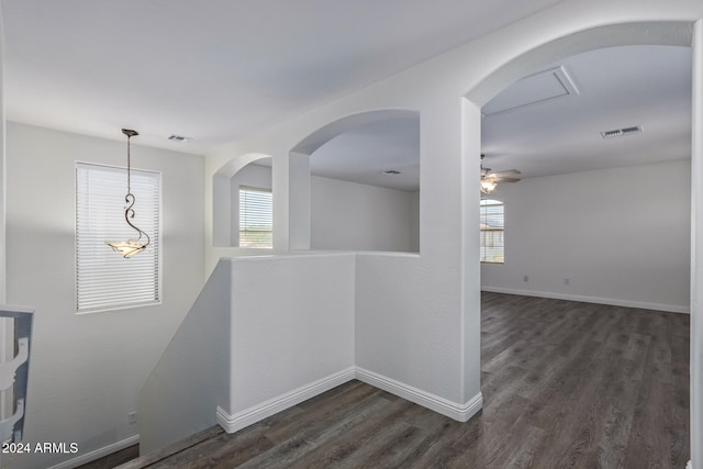 hallway featuring dark hardwood / wood-style floors and a healthy amount of sunlight