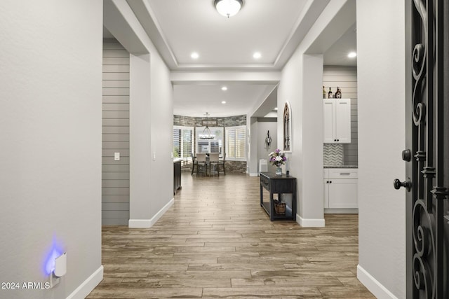 corridor with light wood-type flooring