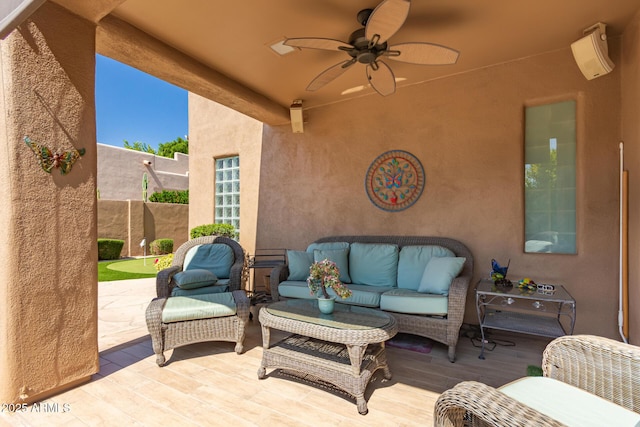 8324 E Cactus Wren Rd, Scottsdale, AZ 85250 - view of patio featuring a ceiling fan and outdoor lounge area