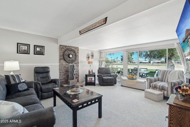 living area featuring carpet floors