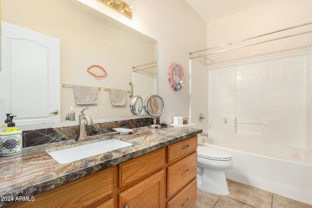 full bathroom with tile patterned flooring, vanity, toilet, and bathing tub / shower combination