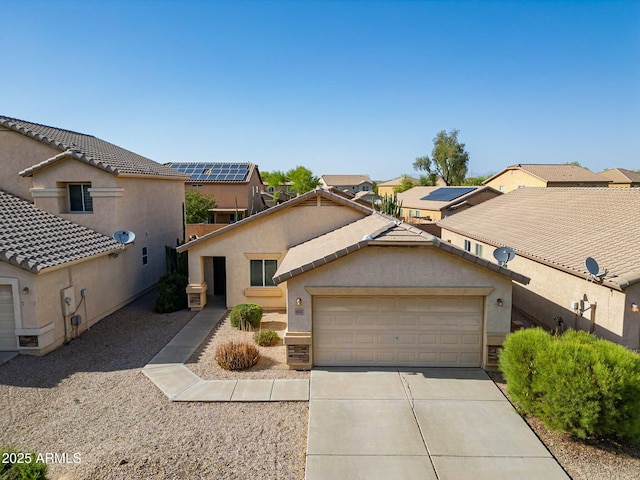 4642 E Sierrita Rd, San Tan Valley, AZ 85143 - view of front of home with driveway, an attached garage, stucco siding, and a residential view