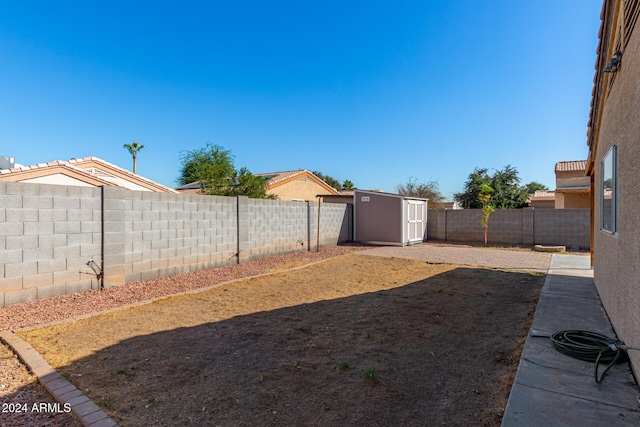 view of yard with a storage unit