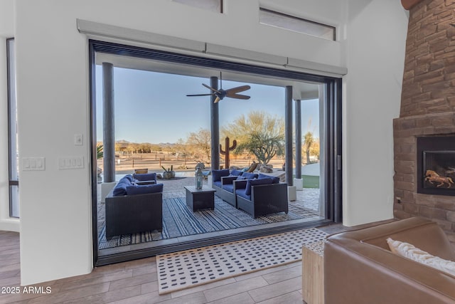 living room featuring ceiling fan