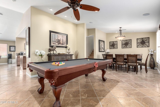 playroom featuring ceiling fan and billiards