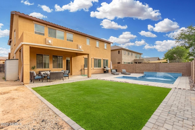 2986 E Country Shadows St, Gilbert, AZ 85298 - rear view of property with an outdoor hangout area, stucco siding, a patio, and a tile roof