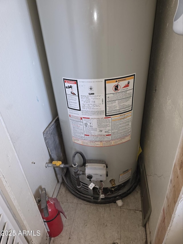 utility room with gas water heater