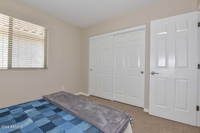 carpeted bedroom featuring a closet