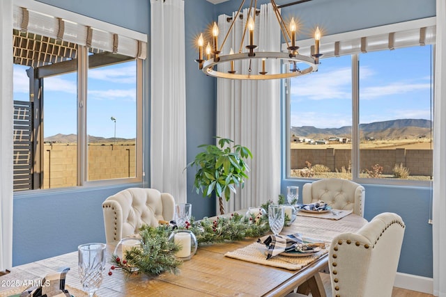 dining space featuring a mountain view