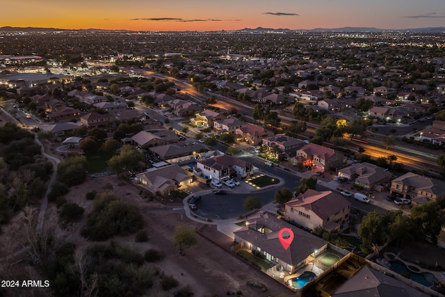 view of aerial view at dusk