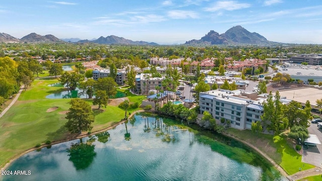 aerial view with a water and mountain view