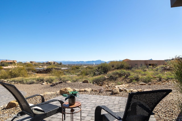 view of patio featuring a mountain view